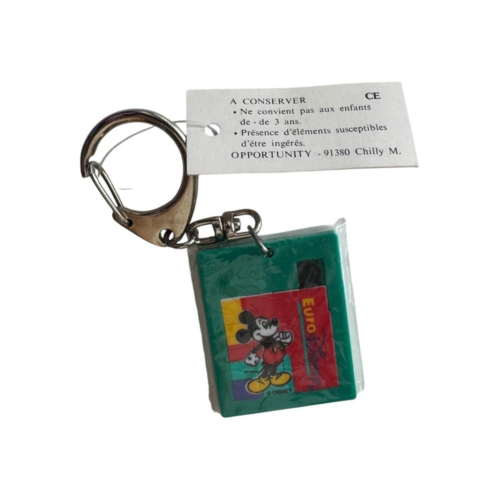 Vintage Euro Disney Mickey Mouse Sliding Puzzle Keychain Taiwan Green Rare